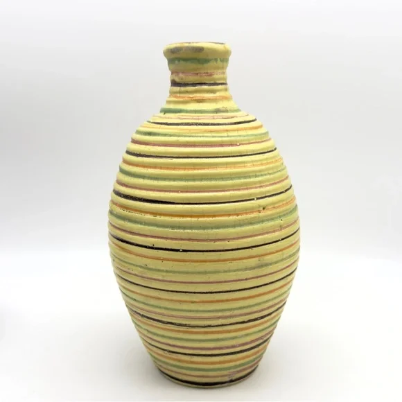 Italian Striped Beehive Pottery Vase Ribbed Alvino Bagni Style Handmade Italy - Picture 7 of 14